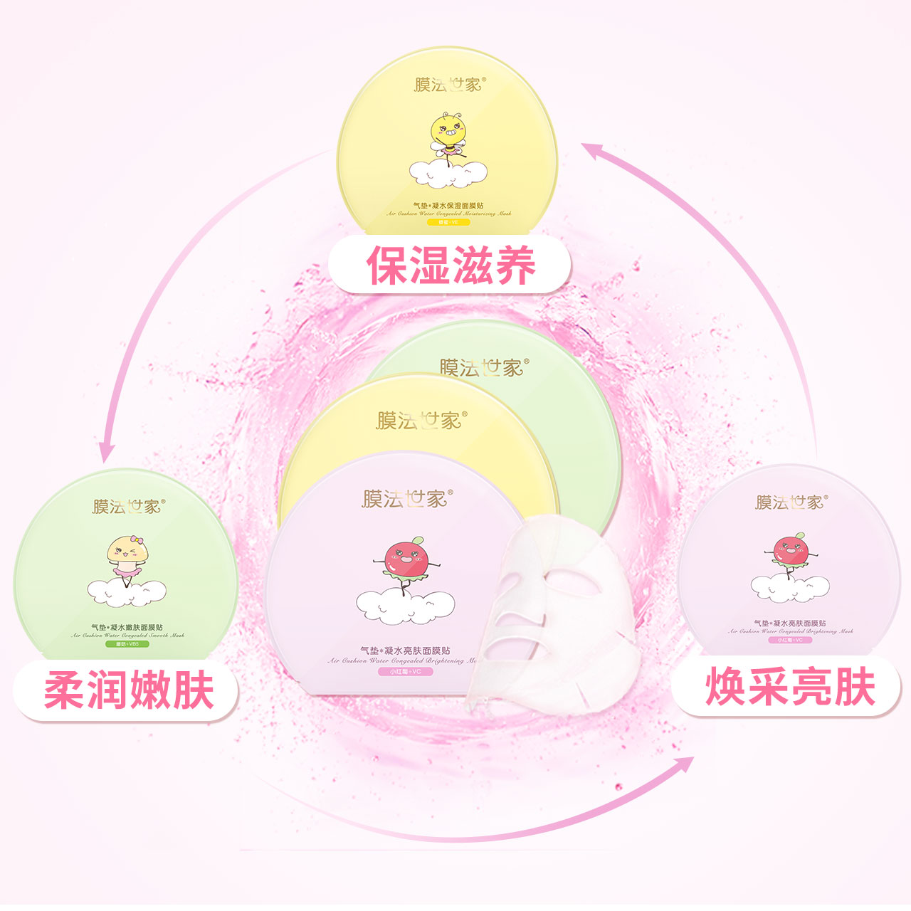 膜法世家水嫩亮采三合一气垫凝水面膜贴套盒21片凝水保湿柔嫩亮肤